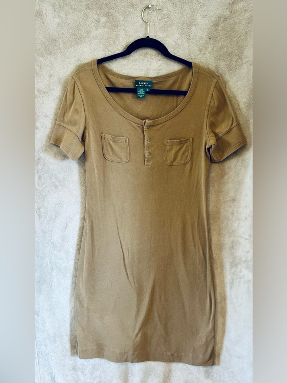 Lauren Ralph Lauren Tan T-Shirt Dress Size S Cotton Henley Casual Dress 👗